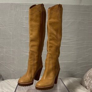 Tan Knee-High Leather Boots